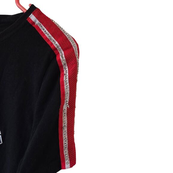 PINK Victorias Secret Short Sleeve Bling Tee Size Medium Black Gold Rhinestones - Picture 2 of 4